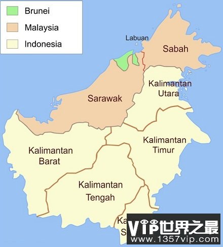 婆罗洲岛世界上唯一一座隶属于三个国家的岛屿