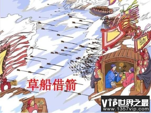 诸葛亮草船借箭的故事，草船诱敌借得十万支箭（图7）