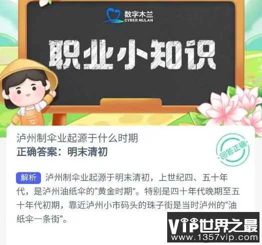 蚂蚁新村泸州制伞业起源于什么时期 9月23日答案介绍