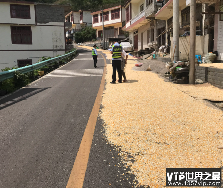 村民公路晒粮还摆上钉子石块 如何看待公路上晒粮食